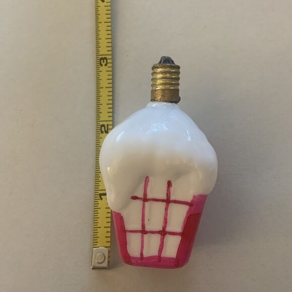 Vintage Figural Milk Glass Christmas Lantern Light Bulb Japan 16V WORKS Pink/wht - Picture 6 of 7